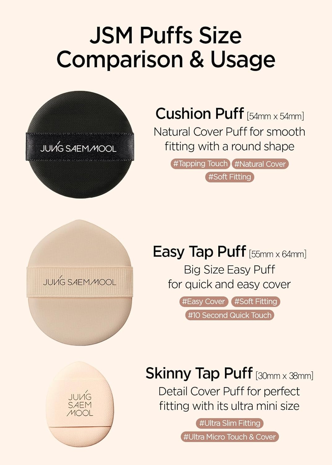 JUNG SAEM MOOL Cushion Puff Natural Cover Puff for Smooth Fitting with The Round Shape 2.1 Inch
