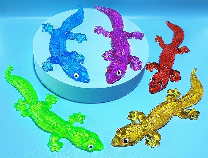 5Pack Super Stretch Sticky Lizard Mochi Squishy Toys,Soft Stress Relief Fidget Toys, Goodie Bag Stuffers,Classroom Prizes,Birthday Gifts,Party Favors (Transparency Series)