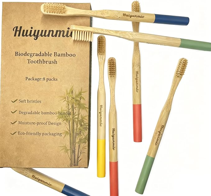 8 Pack Bamboo Toothbrushes - Soft Bristles, BPA Free, Eco-Friendly Natural Wooden Toothbrushes for Adults & Family, Zero Waste Compostable Handle