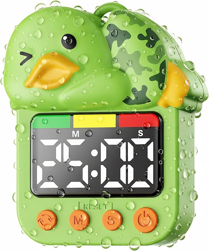 Shower Timer Waterproof Visual Timer for Kids - 99 Min Duck Shaped Digital Toddler Timer with Color Countdown Rechargeable Potty Training Shower Clock for Bathroom Toilet & Kitchen