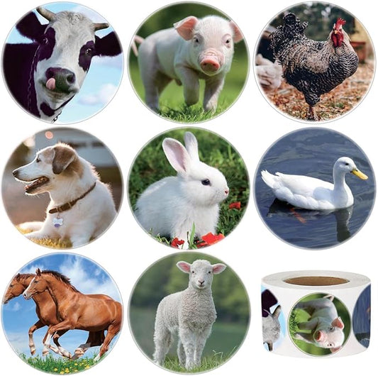 Farm Animal Stickers Roll for Kids 600Pcs Round Farm Animals Label Stickers for Boys Girls Birthday Party Favors Gifts Decoration Teachers Student Classroom Reward 1.5 Inch