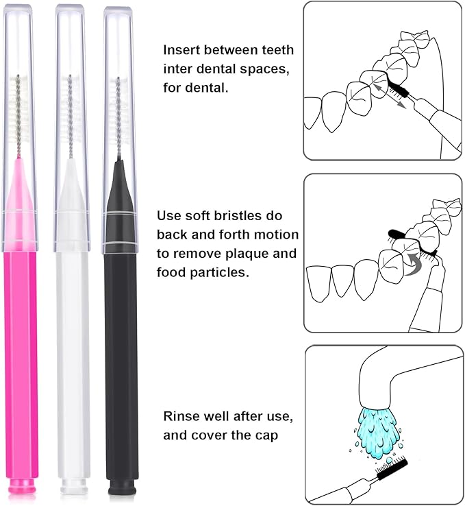 Patelai 100 Pieces Braces Brush for Cleaner Interdental Brush Toothpick Dental Tooth Flossing Head Oral Dental Hygiene Flosser Toothpick Cleaners Tooth Cleaning Tool(White, Black, Pink,Proper Size)