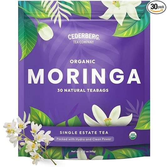 Cederberg Tea Company Organic Moringa Tea — 30 Tea Bags | Organic Herbal Tea From Single Origin | Eco-Friendly Tea Bags | Non-GMO Caffeine Free Tea With Zero Sugar