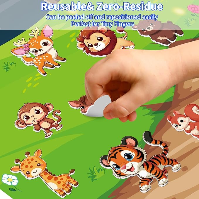 6 Set Reusable Sticker Books for Toddlers 1-3 2-4, Kids 3D Puffy Stickers (Dinosaurs, Forest, Town, Pets, Construction, Insects), Sticker Activity Books