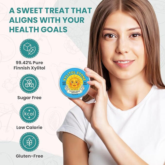Xylitol Stone Sugar Free Candy - Vegan & Keto Friendly Unique Hard Candy - 100% Natural Flavor Candies - Gluten Free & Non-GMO Breath Freshener Low Calorie Mints - Pack of 2 (Original, Peach)