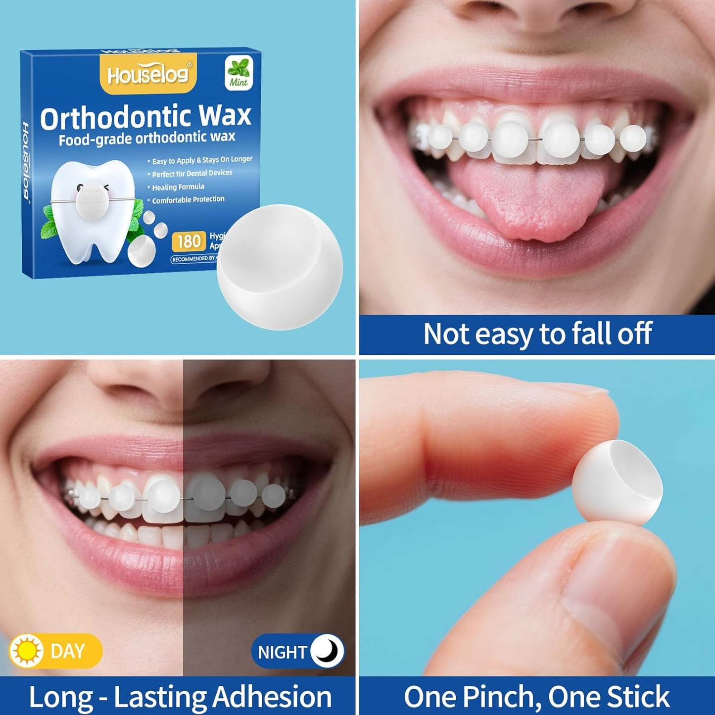 Orthodontic Wax for Braces - 180 Dental Wax Dots | Mint Flavor, Hygienic Individual Wraps, Brace Wax for Brackets