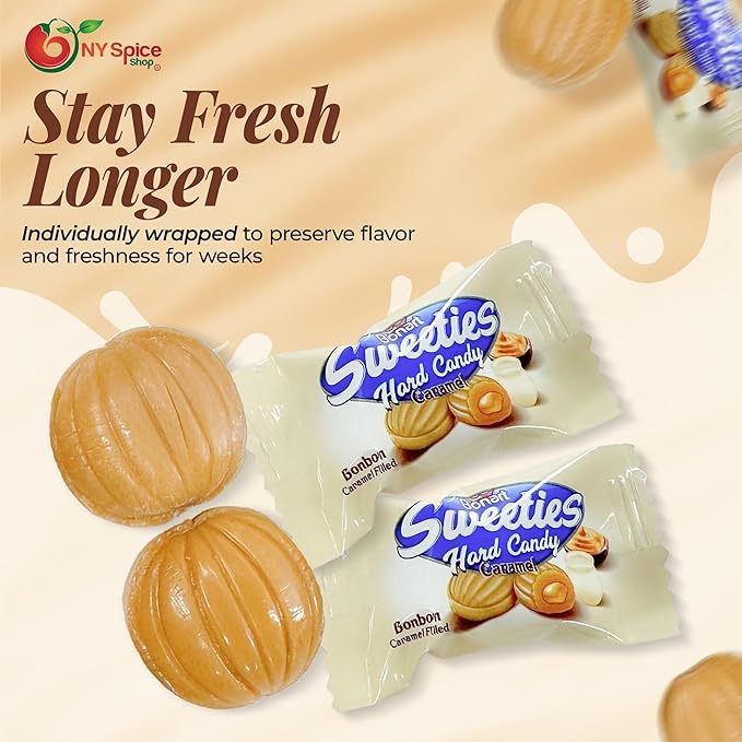 NY Spice Shop Caramel Cream Hard Candies - 1 Pound Individually Wrapped Caramel Flavored Candy Bulk - Best Candy for Party Decorations