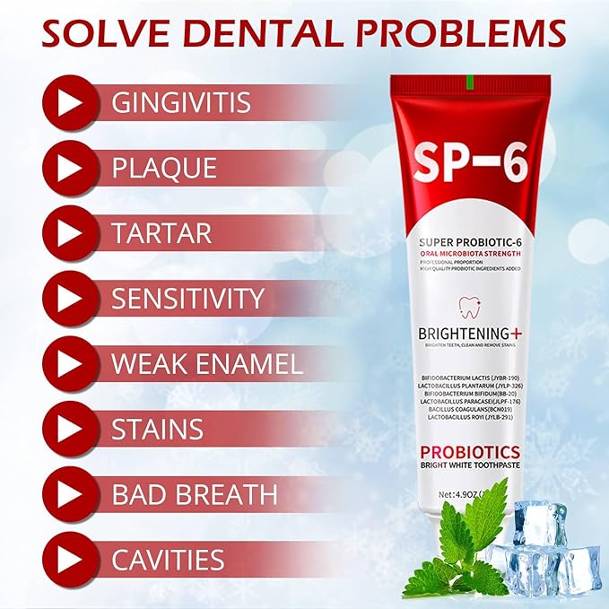 SP-6 Probiotics Whitening Toothpaste - Probiotics for Teeth Whitening and Gum Health - Enamel-Safe, Fluoride-Free, Double Mint Flavor,Fresh Breath (1)