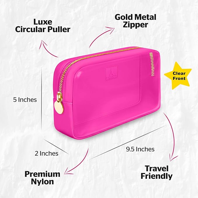 DANCOUR Clear Makeup Bag Mini Makeup Bag for Purse Mini Pouch Purse Clear Small Cosmetic Pouch Cosmetic Travel Case (Small, Hot Pink)