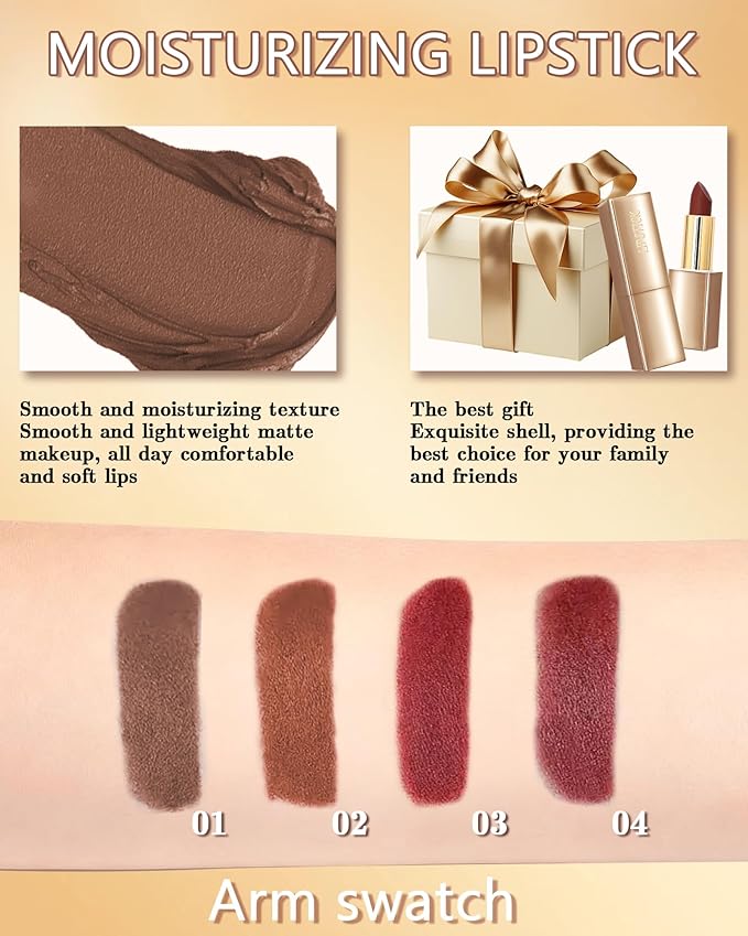 Velvet Matte Lipstick, Ruby Red High Pigmented Lip Tint Stain, Waterproof Long Lasting Cream Lip Gloss, Non-Stick Cup Smooth Tinted Lip Balm, Thanksgiving Lip Professional Makeup Gift for Women-03