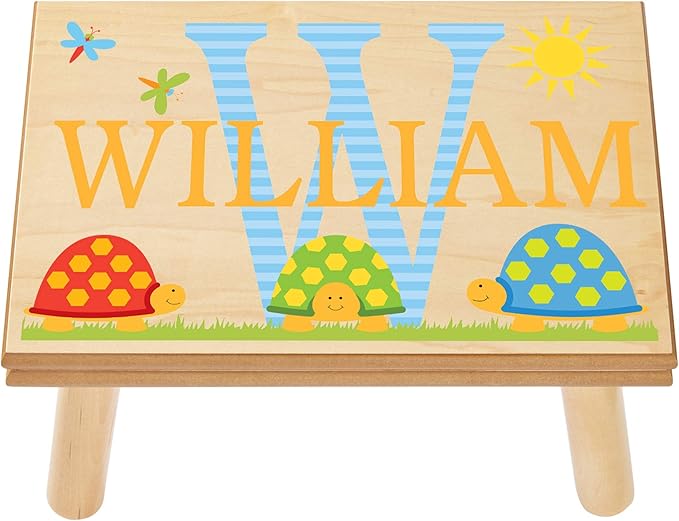 Let’s Make Memories Personalized My Own Name Step Stool - Children’s Step Stool - Sturdy Wood – Non-Toxic Paint, Sealer - Turtle Design - Natural - 14’Wx9.25”Lx8.75”H - Ages 3+