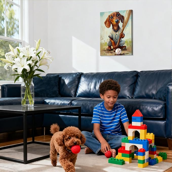 YOUHONG Animal Wall Art Animal Pictures Wall Decor Dog Art with Built-in Wooden Frame - Sports Poster Dog Pictures for Bedroom & Living Room Decor Easy Hanging (12x15.7 Inches)