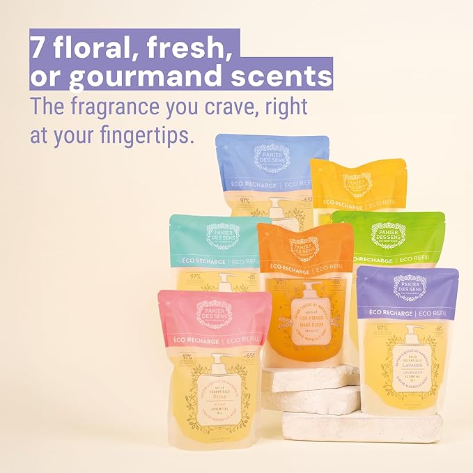 Panier des Sens - Liquid Hand Soap Refills - Lavender Foaming Hand Soap - French Moisturizing Hand Wash with Coconut Oil - Kitchen & Bathroom - Soft Soap Refill 97% Natural - 34 Fl.oz
