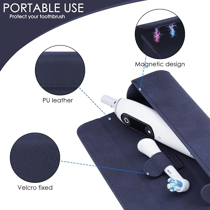 Travel Electric Toothbrush Case, Portable Containers Toothbrush Holder Storage Box, PU Toothbrush Travel Case Compatible with Oral-b Pro 1500 8000, Philips 4100, 5100 6100, 9900 (Dark Blue 2Pack)