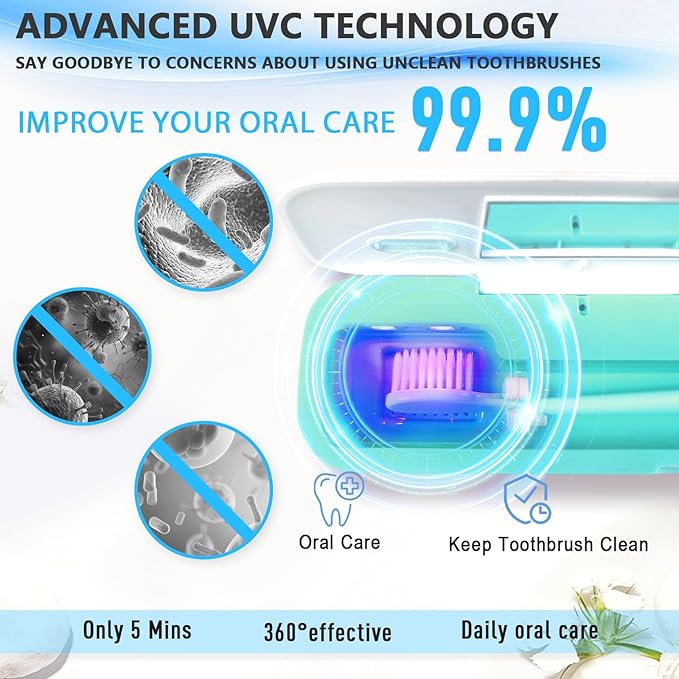 UV-C Toothbrush Sanitizer Case for Travel, Portable Sanitizer and Holder Universal Fits Electric and Manual Brush Heads, Smart Automatic Operation