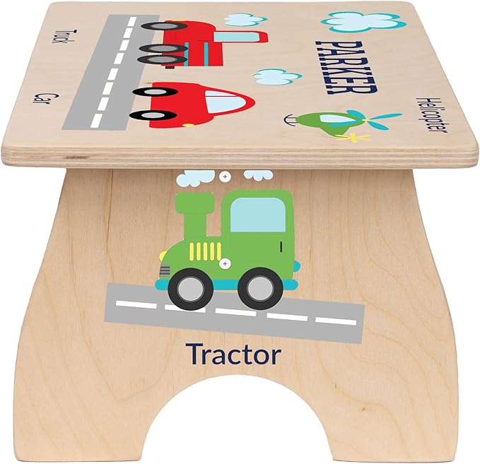 Step Stool for Toddlers- Personalized Wood Kids Step Stool with Name for Kitchen Sink, Bathroom, Potty Training, Toilet, Kitchen Sink- Sturdy and Safe- Made in USA by BloomOwl (Transportation)