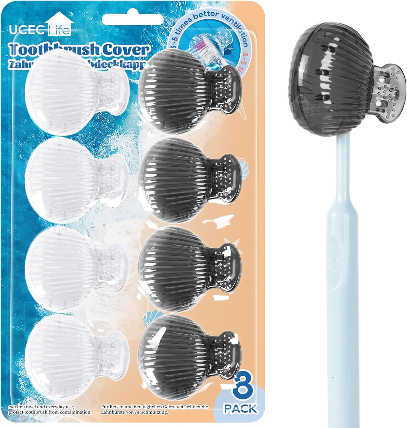 UCEC Toothbrush Covers, Toothbrush Caps Cover, Toothbrush Head Covers for Household Travel, Fits Electronic and Manual Toothbrushes, 8 Pack