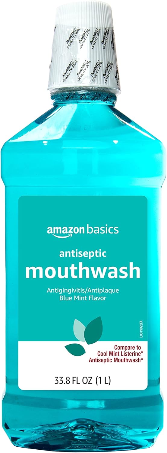 Amazon Basics Antiseptic Mouthwash, Blue Mint, 1 Liter, 33.8 Fluid Ounces, 1-Pack (Previously Solimo)