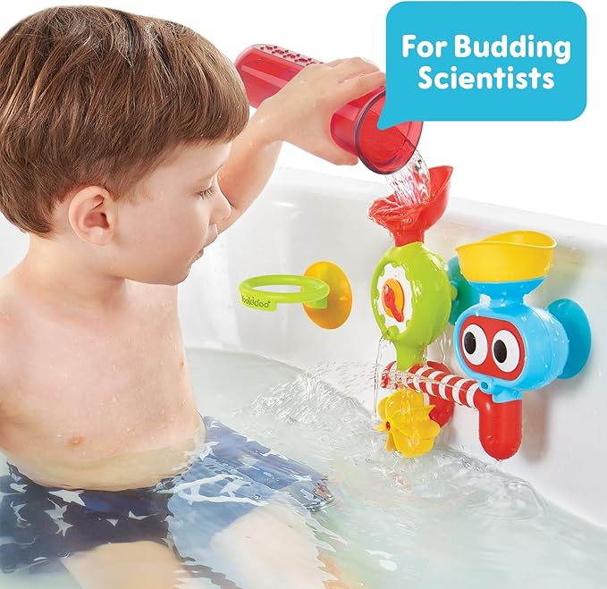 Yookidoo Baby Toddler Bath Wall Toy (Ages 1-3) Waterfall Spinning Gears & Rotating Googly Eyes - Mold Free - Attach to Any Tub or Shower - Spin N Sprinkle Water Lab - Great for Boys, Girls,& Kids