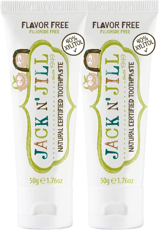 Jack N' Jill Natural Toothpaste for Baby and Infants - Fluoride Free Training Toothpaste, 40% Xylitol, BPA-Free - Flavor Free, 1.76 oz (Pack of 2)