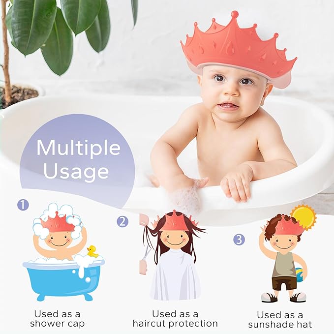 FUNUPUP Baby Shower Cap for Kids with Bath Rinse Cup, Adjustable Toddler Hair Washing Shield Hat Baby Bath Visor Shampoo Hat for Toddlers 6M-9T, Pink