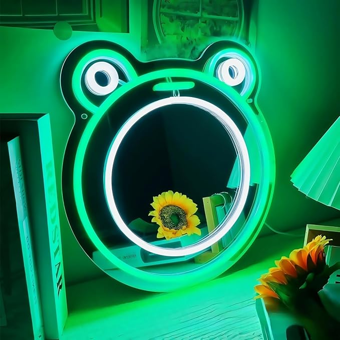 LED Mirror Neon Lights Light Up Dressing Mirror Cat/Shine Heart/Bat/Butterfly Shape Neon Mirror Sign for Modern Home Girl Room Bathroom Salon Wall Art Decor Gift For Girlfriend USB Powered