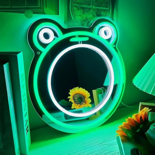 LED Mirror Neon Lights Light Up Dressing Mirror Cat/Shine Heart/Bat/Butterfly Shape Neon Mirror Sign for Modern Home Girl Room Bathroom Salon Wall Art Decor Gift For Girlfriend USB Powered