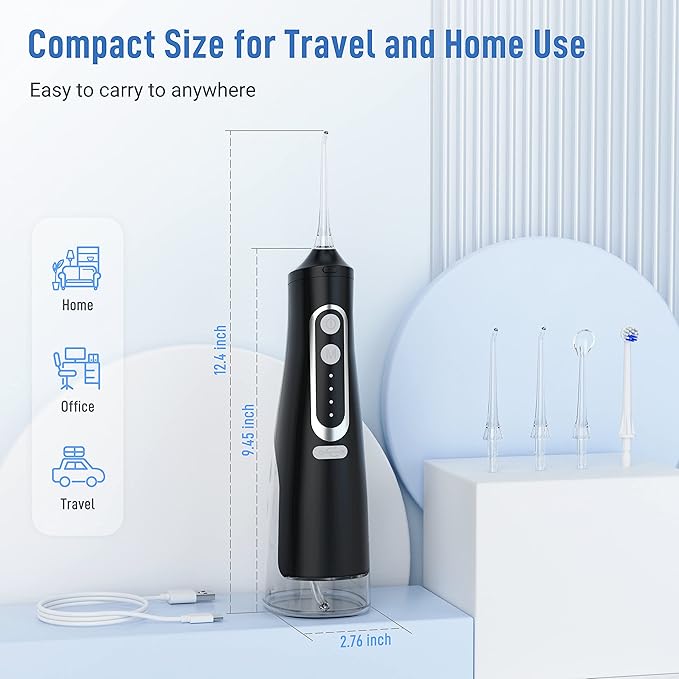 Cordless Water Flosser Teeth Cleaner Dental Oral Irrigator Picks Portable and Rechargeable 310ml Water Tank IPX7 Water Proof for Home and Travel Infiwarden (Black)