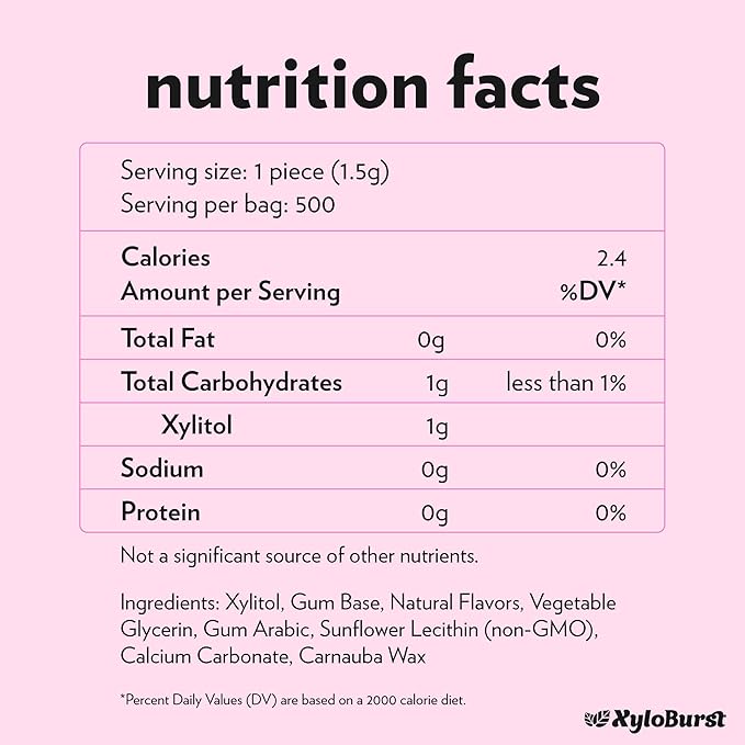 XyloBurst Gum | Xylitol Chewing Gum | Sugar Free, Gluten Free, Keto Friendly | Aspartame Free Gum For Oral Health | Bubble | 500-Count Bag