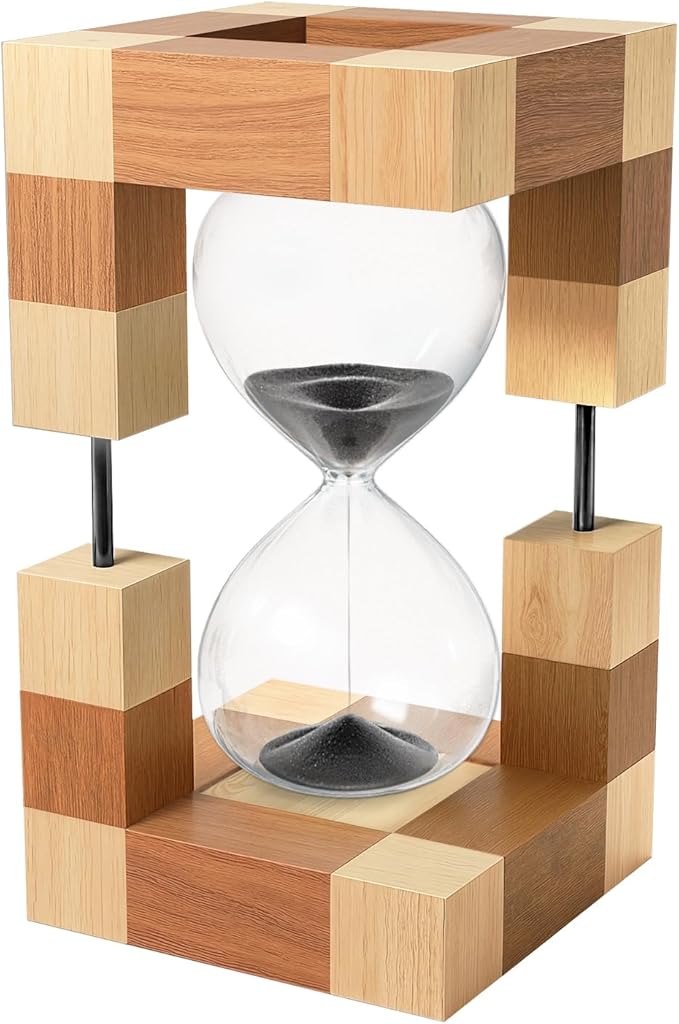 Sand Timer 60 Minute, Large Wooden Hourglass, 60 Min Wood Sand Clock Hour Glass, Reloj De Arena, Decorative Sandglass, Classrom,Office,Cooking, Black Sand