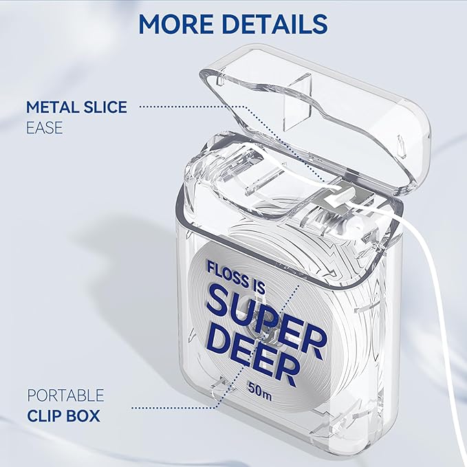 Super Deer Flat Dental Floss - Mint, PTFE Floss, Gentle on Gums, Expands & Stretches,Plaque Remover for Teeth, Shred Resistant, Floss Slides Smoothly, Easy to Use, 55 yd (2)