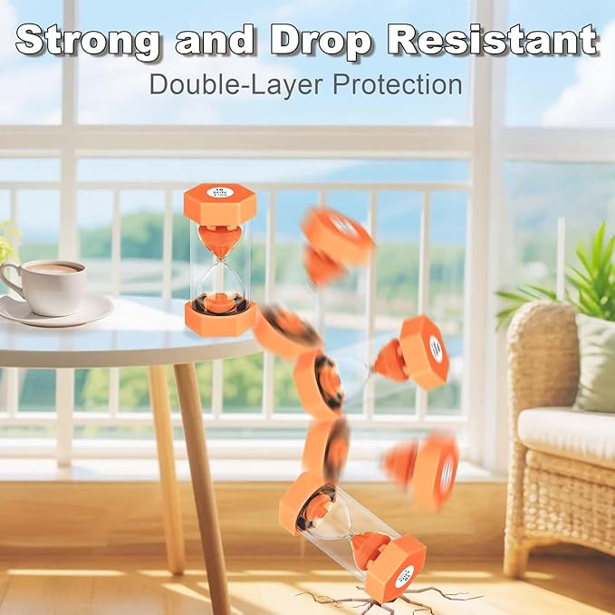 10 Minute Sand Timer Hourglass, Unbreakable Hourglass Sand Watch 10 Min, Reloj De Arena 10 Minutos, Colorful Plastic Hour Glass Sandglass for Classroom Games （Orange