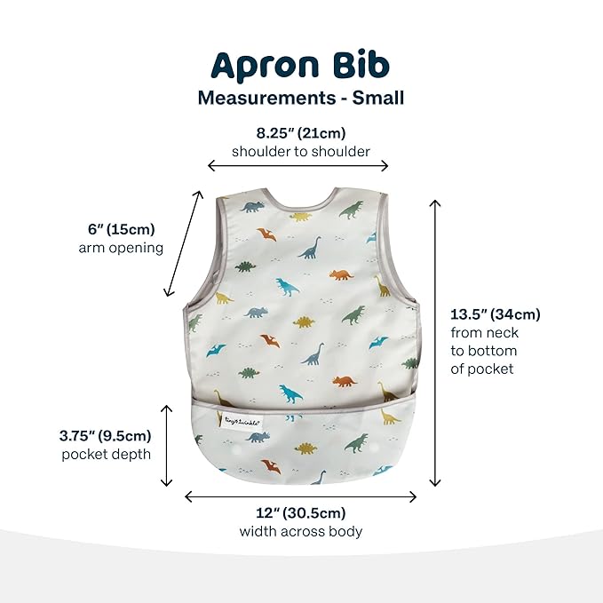 Tiny Twinkle Mess Proof Baby Bib for Boys | Waterproof Toddler Bib for Eating | Baby Apron for Feeding, Machine Washable | Perfect Shower Gift (Dinosaur, 6–24M)