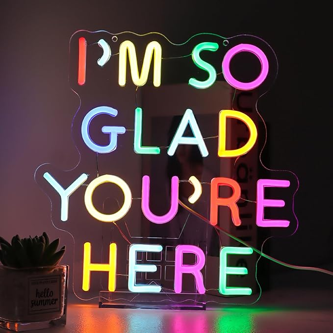 I'm So Glad You're Here Neon Sign-Classroom Decoration -Inclusive Classroom Decor-Welcome Gift-Teacher Present-Decor of primary schools and kindergartens Wall Sign Decoration Present-Birthday Christmas Gift