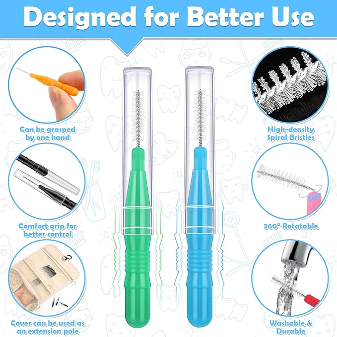 120Pcs Interdental Brushes, 360° Bendable Soft Bristles Braces Flossers Brush Dental Brushes Between Teeth Dental Floss Picks for Gum Braces Oral Teeth Cleaning Tool