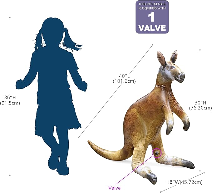 Jet Creations Kangaroo Inflatable 40"L x 30"H – Aussie Joey Blow Up Animal Toy for Kids Ages 3+; Safari & Birthday Party, Holiday, Fall & Halloween Decor, Yard Display, VBS, Photo Prop, 1 PC