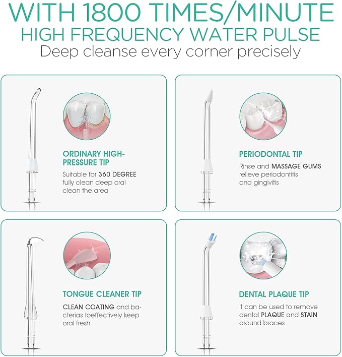 VOYOR-HEALTH Water Dental Flosser for Teeth Cordless, Portable Oral Irrigator with 3 Modes 4 Tips, IPX7 Waterproof Rechargeable Electric Flosser for Teeth Deep Cleaning for Travel Home WF300 (Blue)