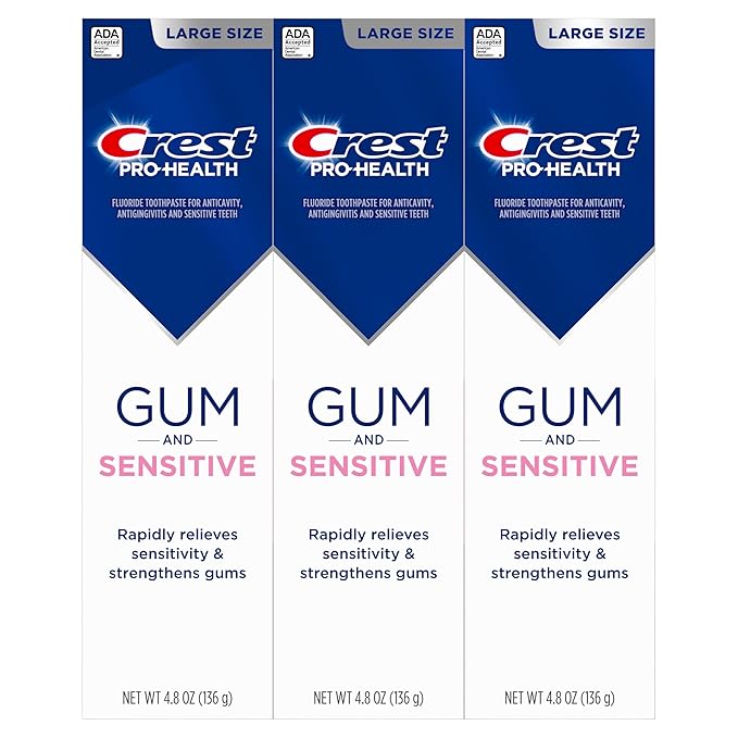 Crest Sensitive and Gum Toothpaste 4.8 oz (3 Pack), Relieves Sensitivity, Strengthens Gums, Anticavity, Clinically Proven, Antibacterial Toothpaste