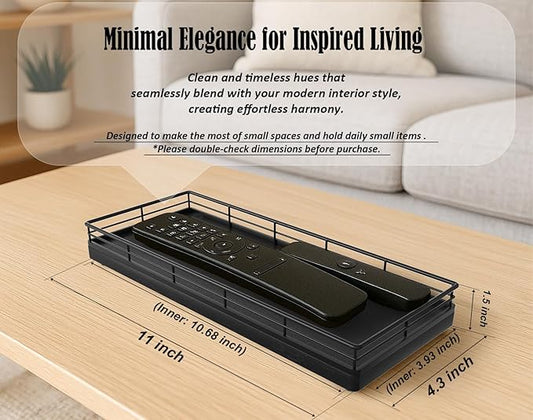 Bathroom Tray for Counter, Oak Wood 11" L Small Vanity Tray for Dresser Tops Perfume Jewelry Makeup Candle Soap Sponge Holder for Kitchen Countertop Organizer Coffee Table Decor Bar Black