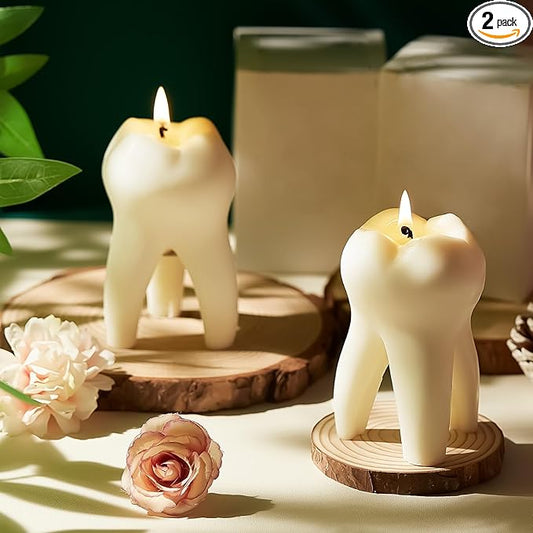 2 Pcs Tooth Scented Candle Cute Dentist Graduation Gift Decorative Aromatherapy Candles for Dental Hygienist Assistant Gifts Clinic Desk Office Decor, Natural Soy Wax, 2. 75 x 3. 93 Inch