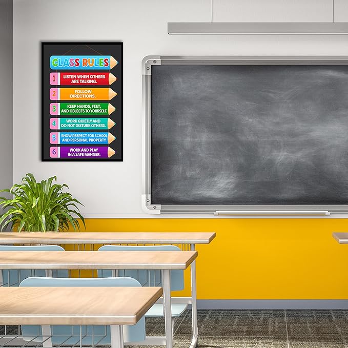 Colorful Classroom Rules Poster,Educational Motivational Wall Art for Elementary, Preschool, Kindergarten, Middle School,Back to School Teacher Supplies and Classroom Decor 16x24 in Aluminum Framed