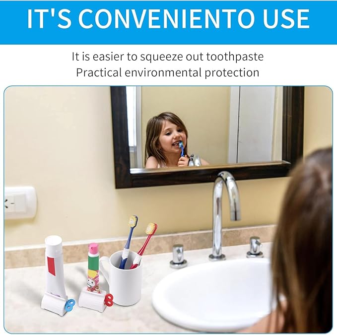 JIAKAI 2pcs Rolling Tube Toothpaste Squeezer Toothpaste Seat Holder Stand for Bathroom Accessories（Blue