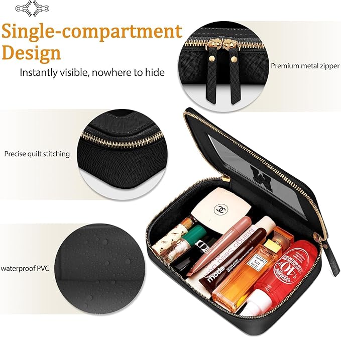 Initial Travel Toiletry Bag - Cosmetic Bags for Girls with Zipper, Clear & Potable Makeup Bag for Travel, Cosmetic Pouch Perfect Gifts for Graduation (Black, A)