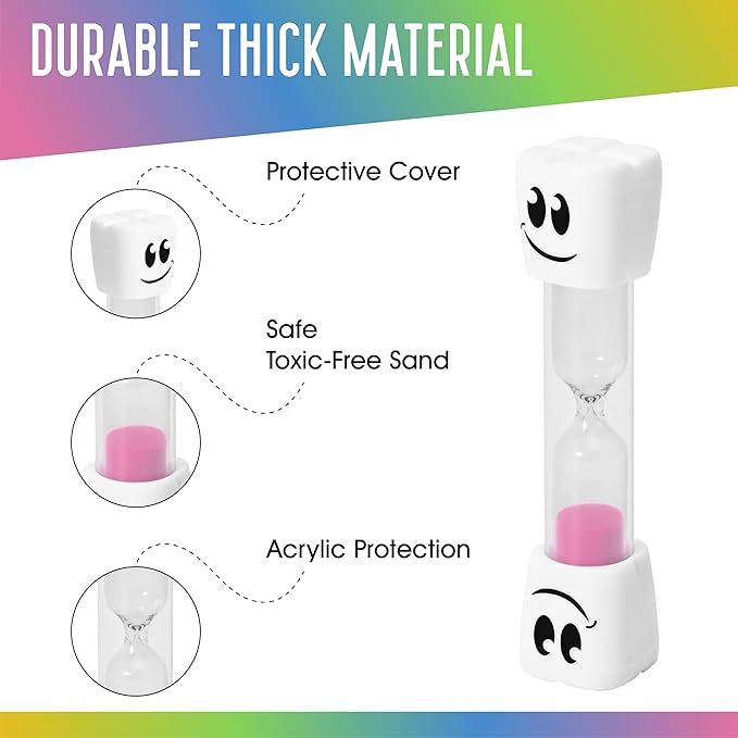 TeaherFav 2 Minute Toothbrush Sand Timer for Kids -Set of 4 Small Blue, Pink, Yellow and Green Smiley Hour Glass