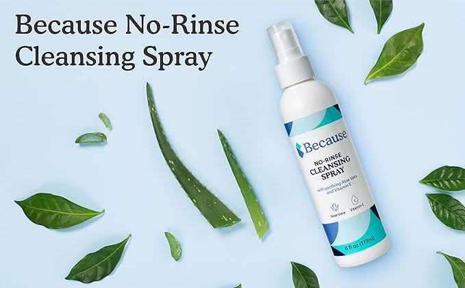 Because No Rinse Incontinence Cleansing Spray - Hydrating Formula, pH Balanced, Paraben-Free, Infused with Nourishing Aloe Vera, Chamomile, and Vitamin E - Non-Drying, 6 fl oz, 3-Pack