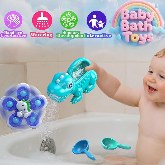 Baby Bath Toys for Kids Ages 1-3, Dinosaur Watering Can for Toddler, Beach Sand Toys Garden Play Time, Bathtub Toys Swimming Pool Toys for 1 2 3 4 5 6 Years Old Girls Boys（4 Pack）