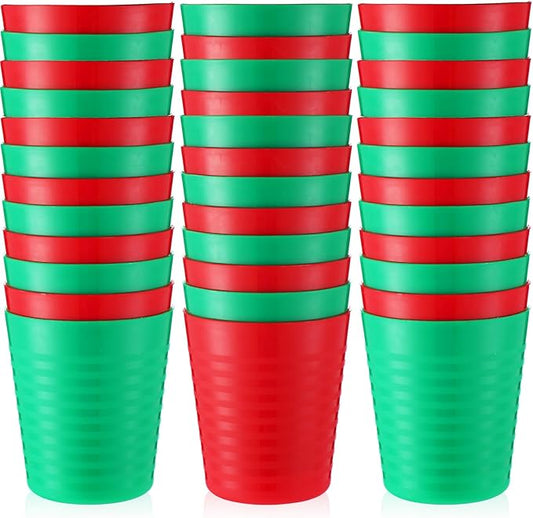 Eccliy 36pcs 8 oz Christmas Cups Unbreakable Plastic Stackable Juice Reusable Tumblers Bulk Plastic Drinking Cups for Kid Toddlers Baby Kid, Dishwasher Safe(Xmas Color)