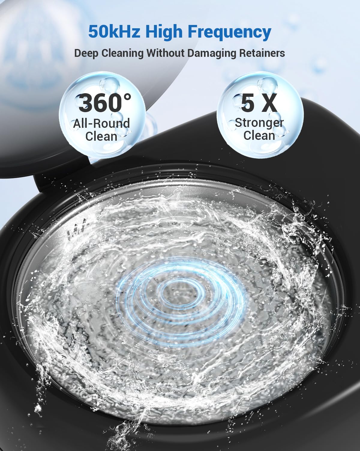 Rechargeable Ultrasonic Retainer Cleaner Machine | 50kHz 1.9 inch Ultra-Thin Portable | Night Guard Aligners Jewelry |6pcs Cleaner Tablets Included | Quick & Deep Clean Modes | Oral Dental Care