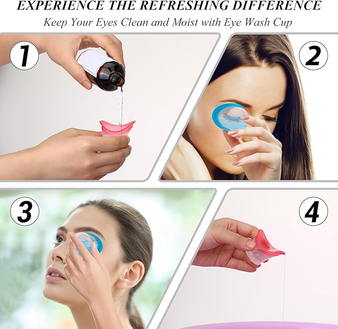 4Pcs Eye Wash Cup Eye Wash Bath Kit Silicone Eye Cleaning Cup for Eye Rinse Portable Eye Care Tool Eye Cleaner for Quick Relief Tired Eyes Cleaning Eye Dust Makeup Irritants