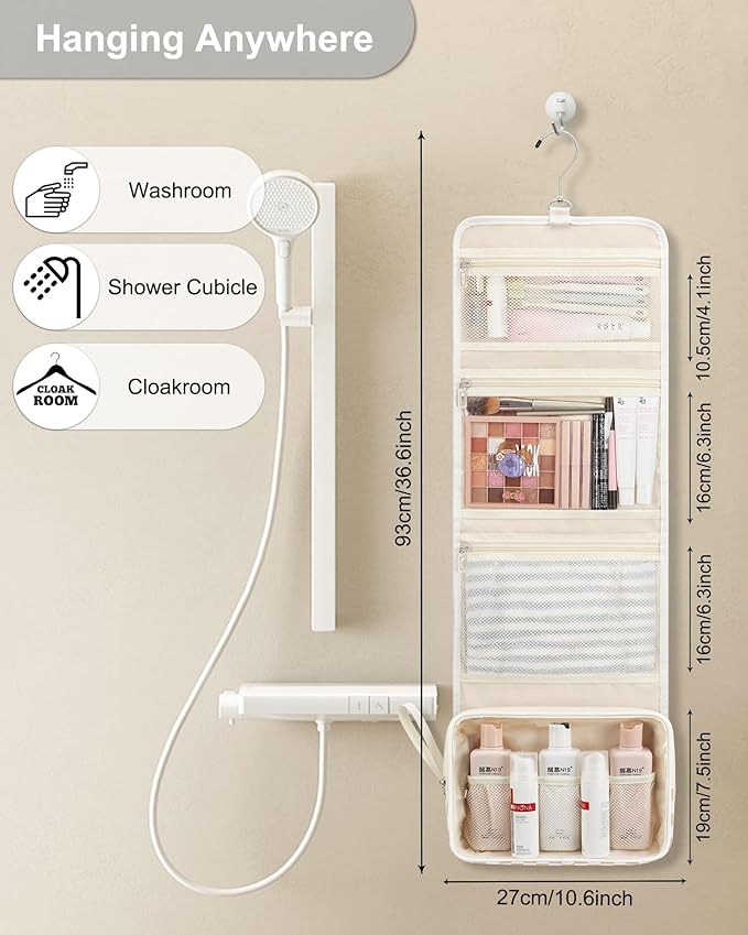 Relavel Hanging Toiletry Bag for Women, Hanging Makeup Organizer with Travel Size Toiletries, Portable Bathroom Travel Bag with Hook for Shaving Kit, Shampoo, Conditioner for Trip - Plaid